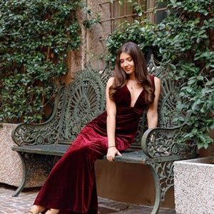 Burgundy Velvet Evening Gown